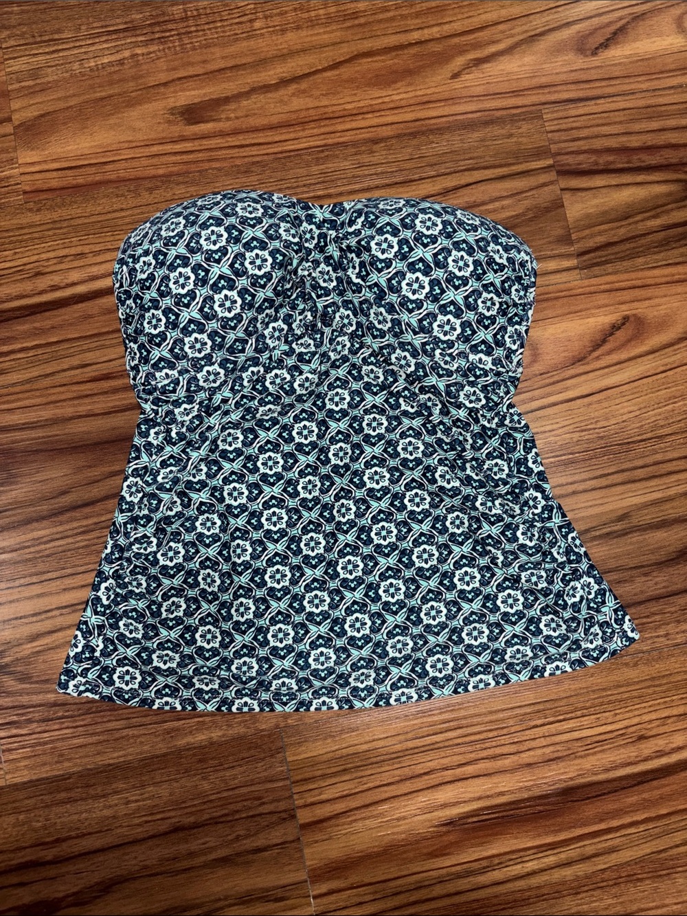 Kona Sol Strapless Blue Print Tankini Top